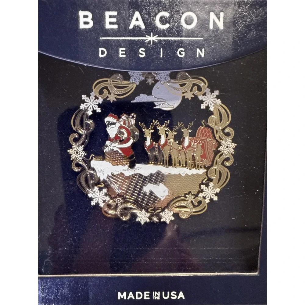 Beacon Design Ornament‎ ROOF TOP SANTA Christmas, Handcrafted In USA, 24 Kart
